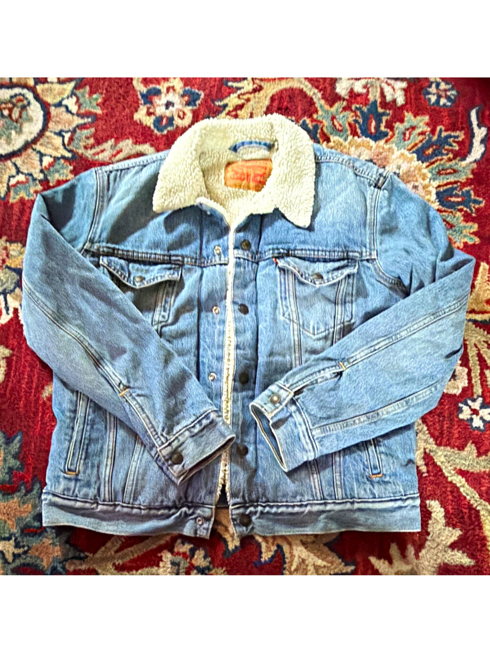 Levi's Men's M Blue Sherpa Lined Button-Front Short Denim Jacket Regular Fit